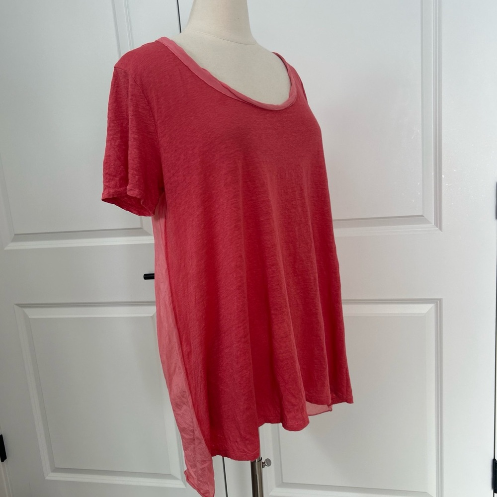CP SHADES size L Linen & Silk Oversized High Low Hem Tunic Top Short Slv